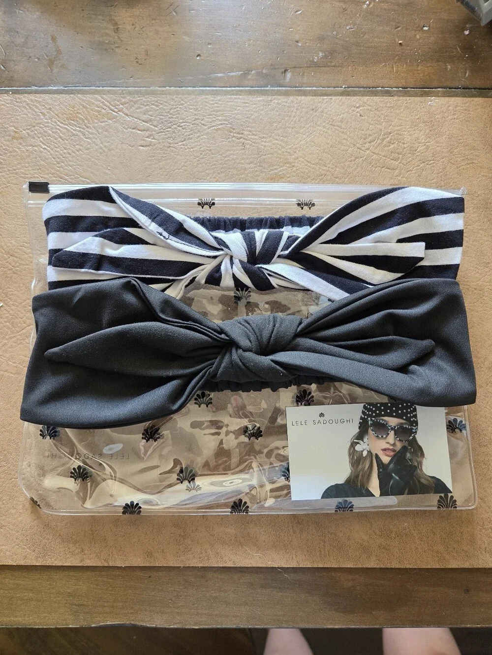 NWT Lele Sadoughi Set of 2 Betty Headbands Black & White Bow Stretch
